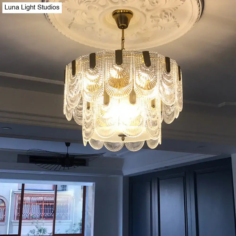 Textured Glass Brass Chandelier