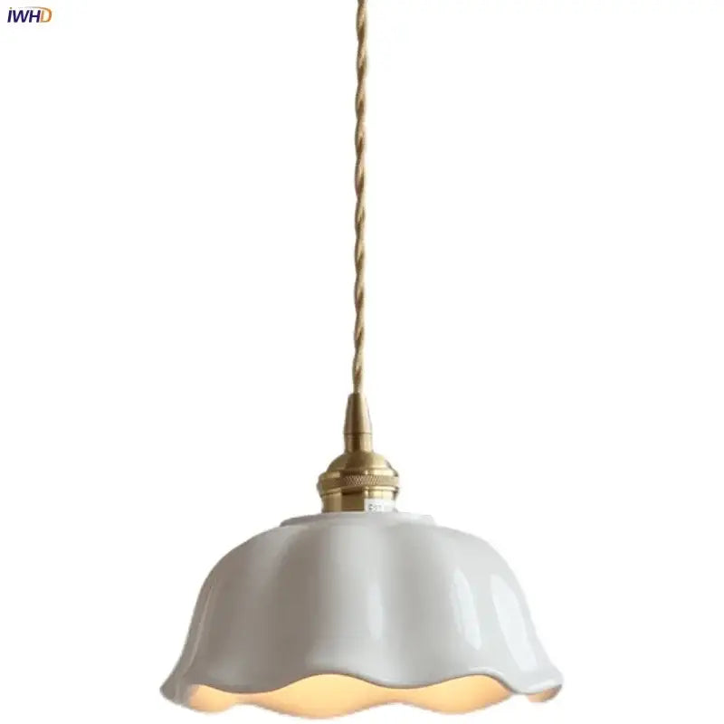 White Ceramic Pendant Lamp with Brass Socket