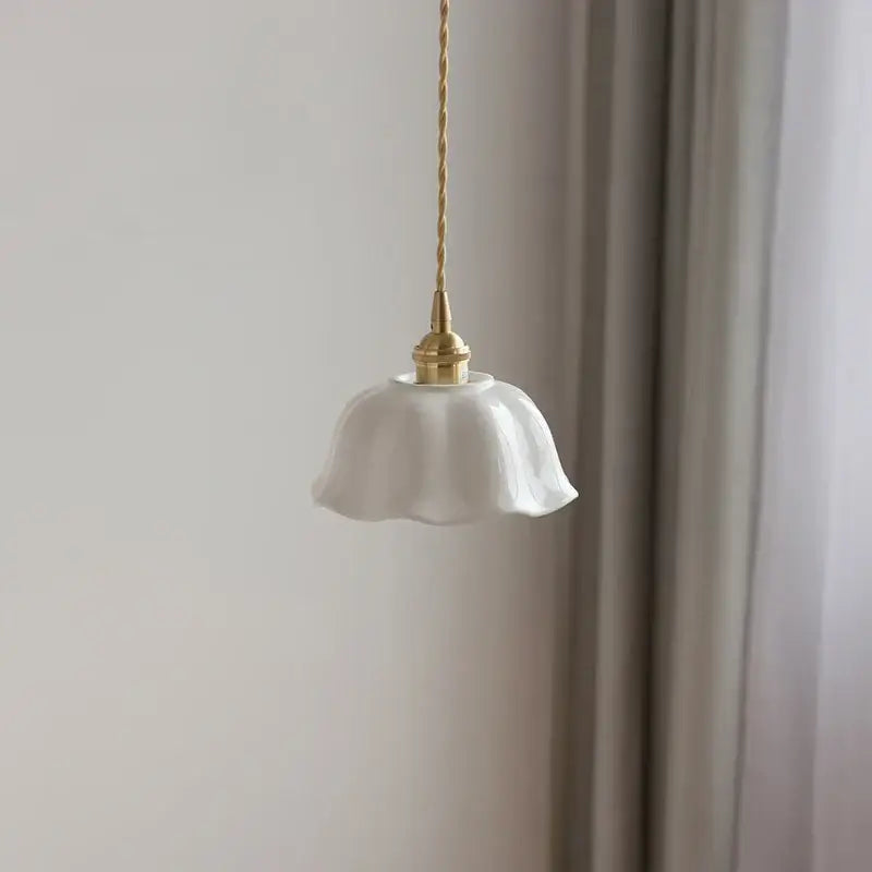 White Ceramic Pendant Lamp with Brass Socket