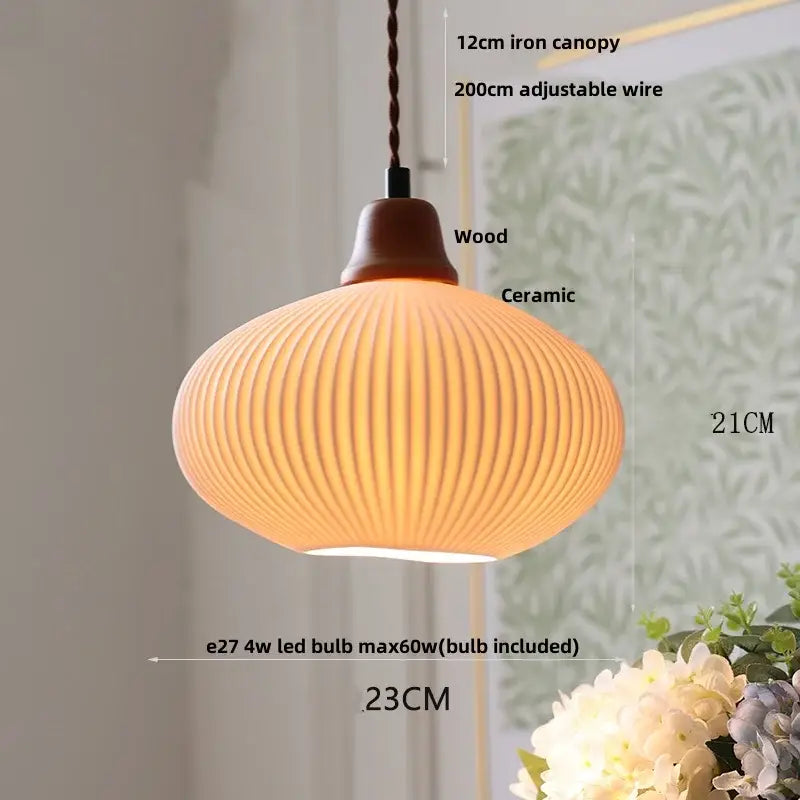 White Ceramic Pendant Lamp with Brass Socket