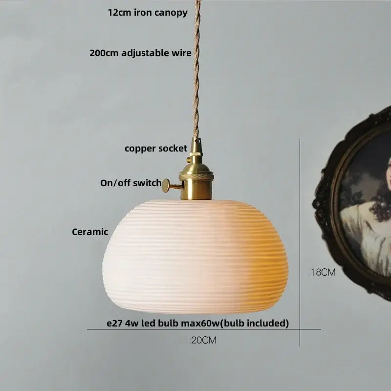 White Ceramic Pendant Lamp with Brass Socket