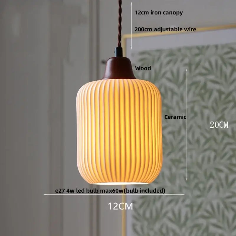 White Ceramic Pendant Lamp with Brass Socket