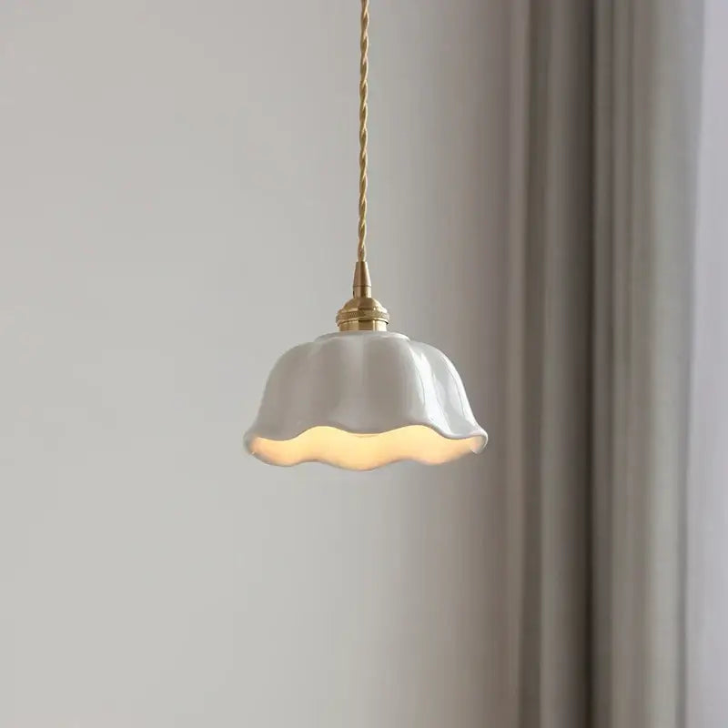 White Ceramic Pendant Lamp with Brass Socket