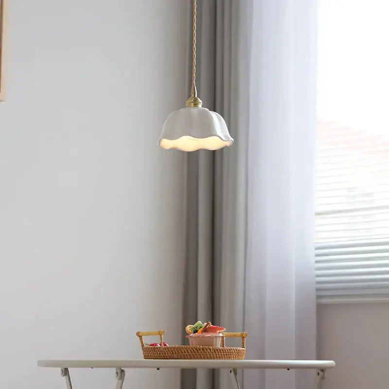 White Ceramic Pendant Lamp with Brass Socket
