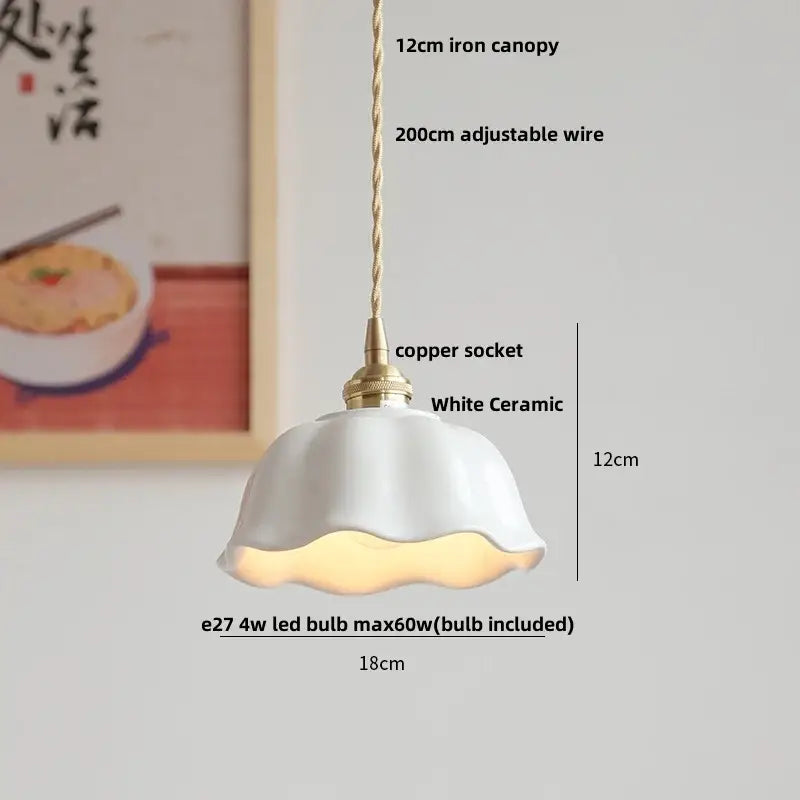 White Ceramic Pendant Lamp with Brass Socket