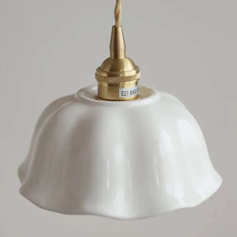 White Ceramic Pendant Lamp with Brass Socket