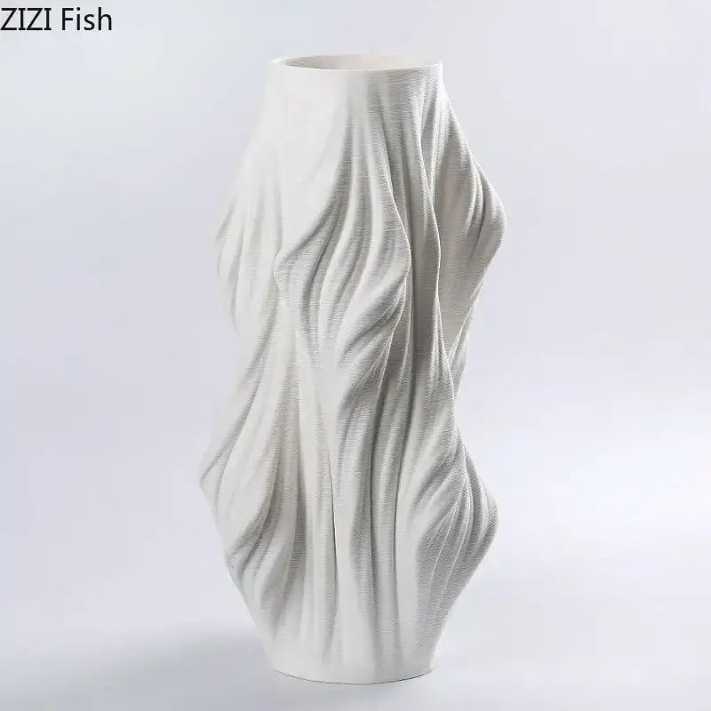 White Ceramic Vase Set with Purple Flowers