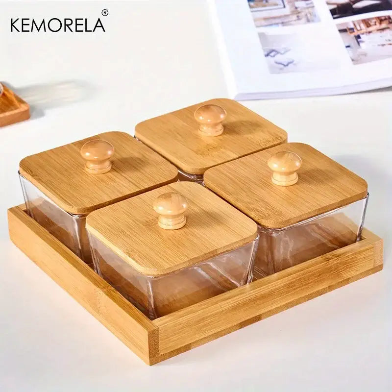Glass Bamboo Lid Jars