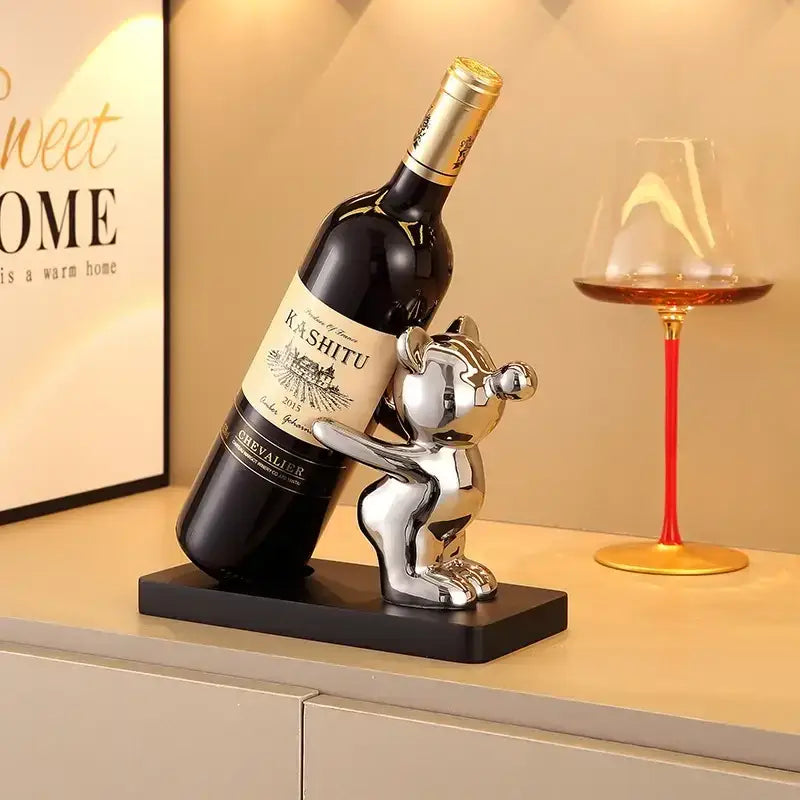 Gold Silver Bear Wine Rack