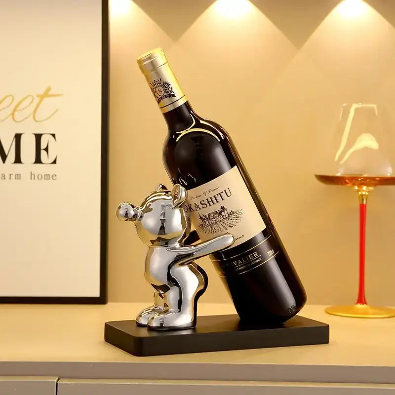 Gold Silver Bear Wine Rack