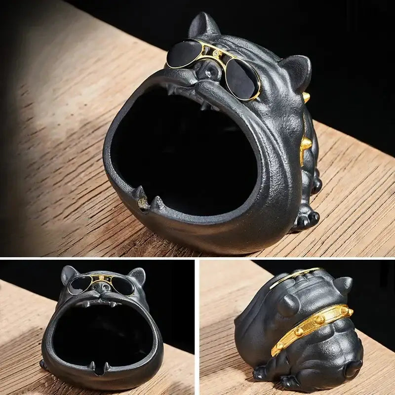 Silver Ceramic Bulldog Ashtray