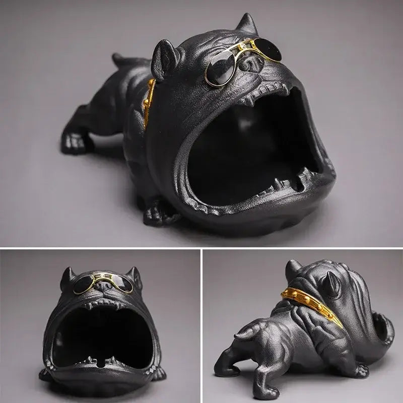 Silver Ceramic Bulldog Ashtray