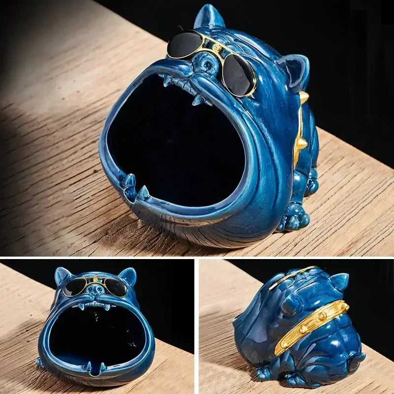 Silver Ceramic Bulldog Ashtray