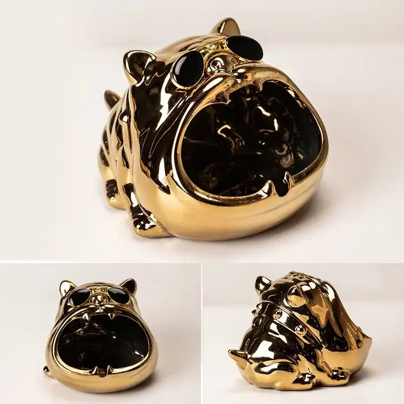 Silver Ceramic Bulldog Ashtray
