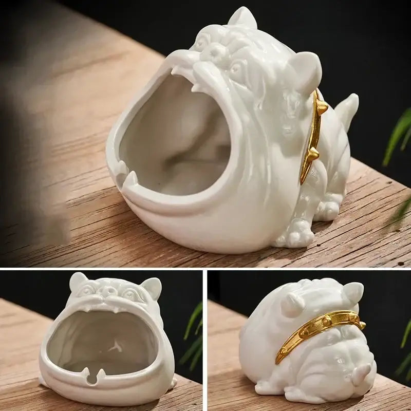 Silver Ceramic Bulldog Ashtray