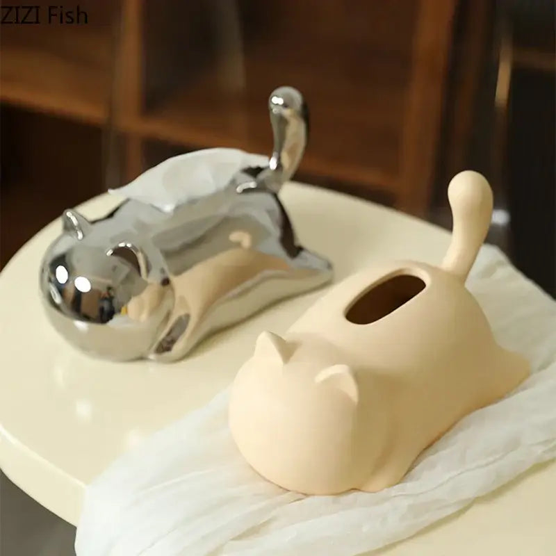 Yellow Cat Ceramic Tissue Box