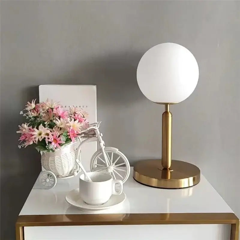 Brass Glass Table Lamp with Frosted Milk Glass