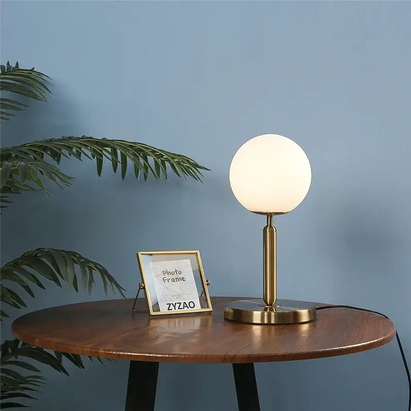 Brass Glass Table Lamp with Frosted Milk Glass