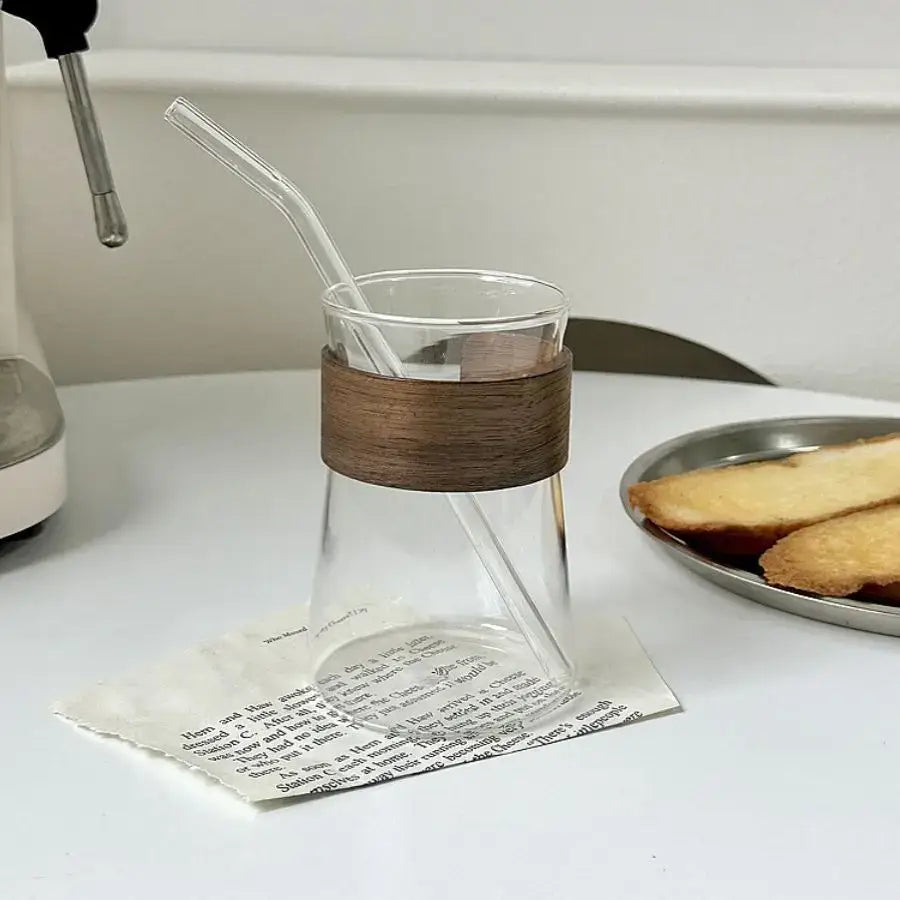 Glass Latte Tumbler Wood Band