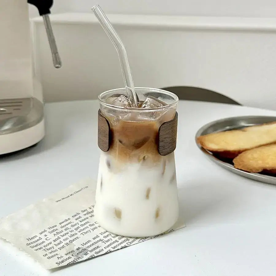 Glass Latte Tumbler Wood Band