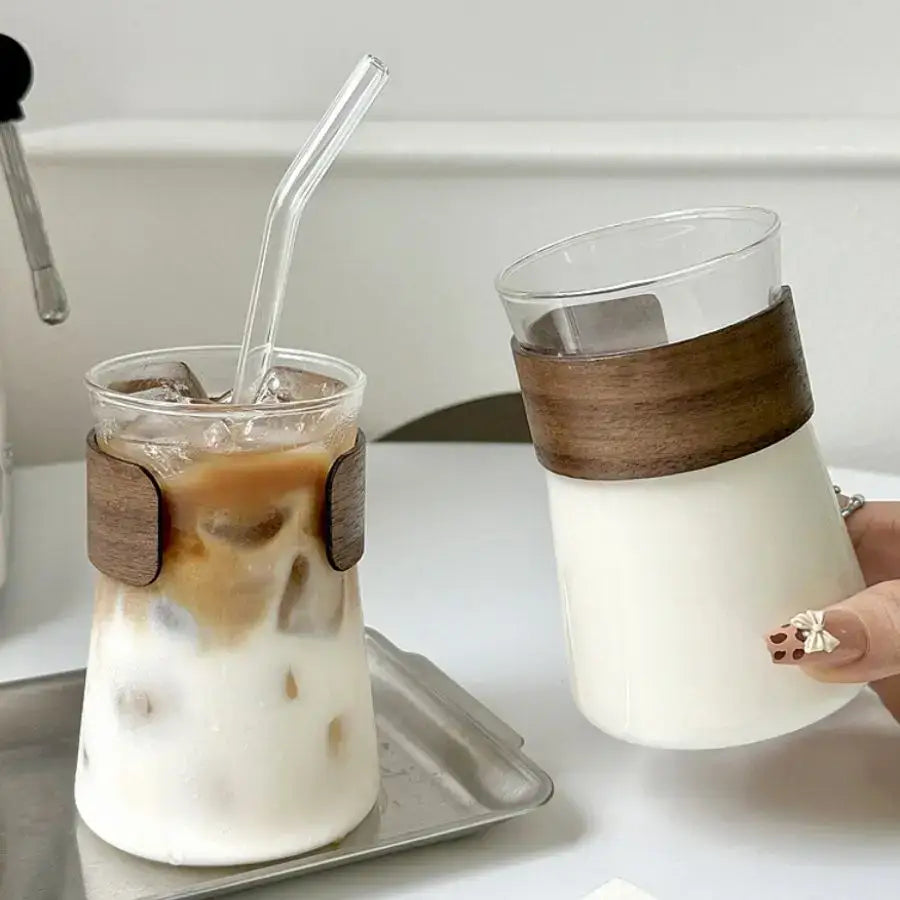 Glass Latte Tumbler Wood Band