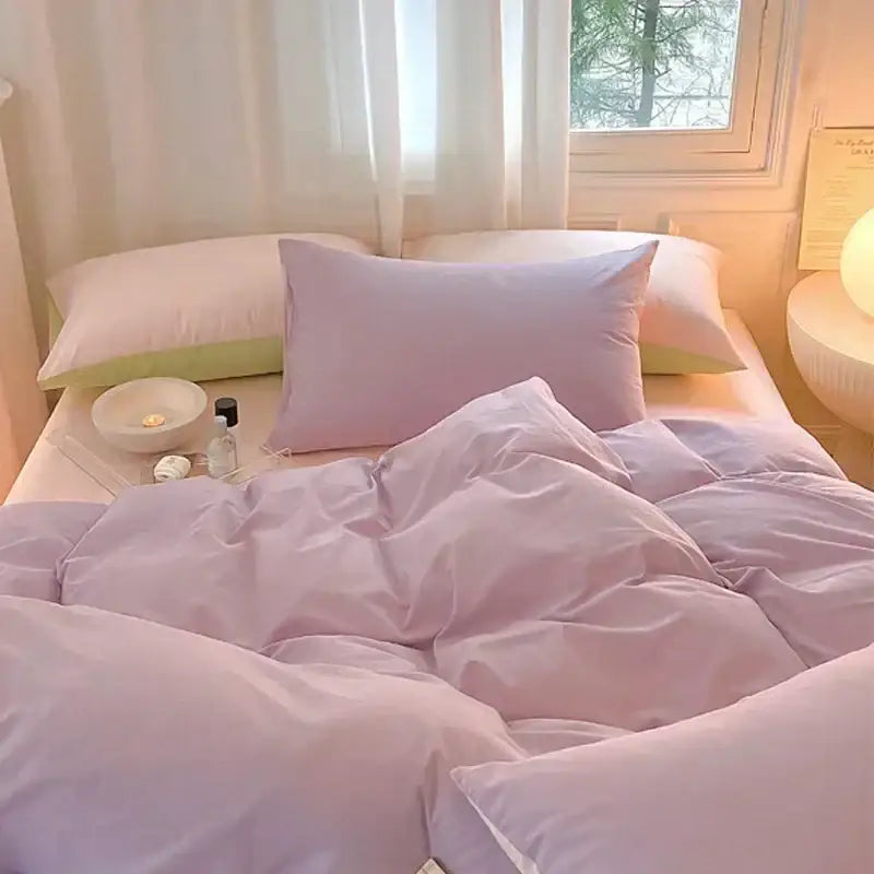 Lavender Satin Bedding Set with Duvet Cover
