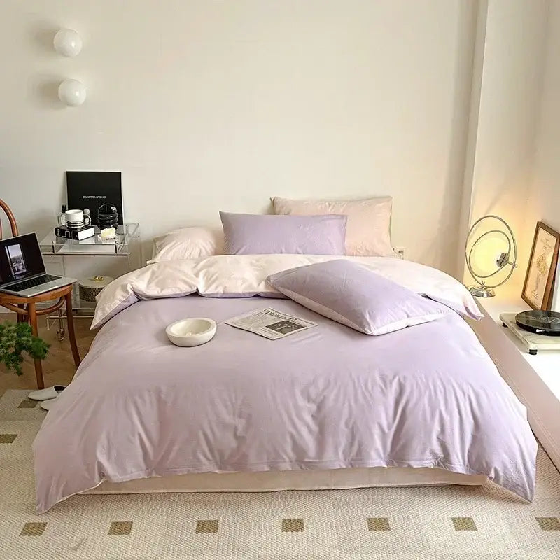 Lavender Satin Bedding Set with Duvet Cover