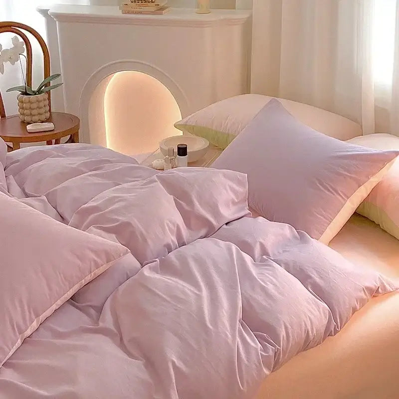 Lavender Satin Bedding Set with Duvet Cover