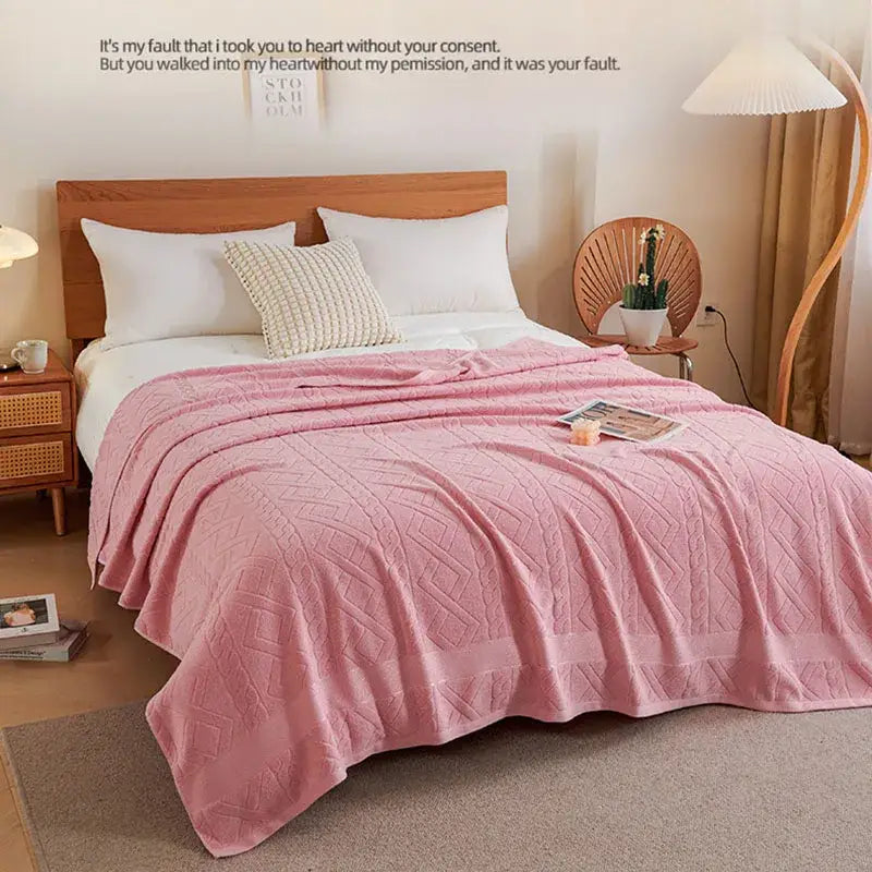 Blue Cotton Jacquard Blanket
