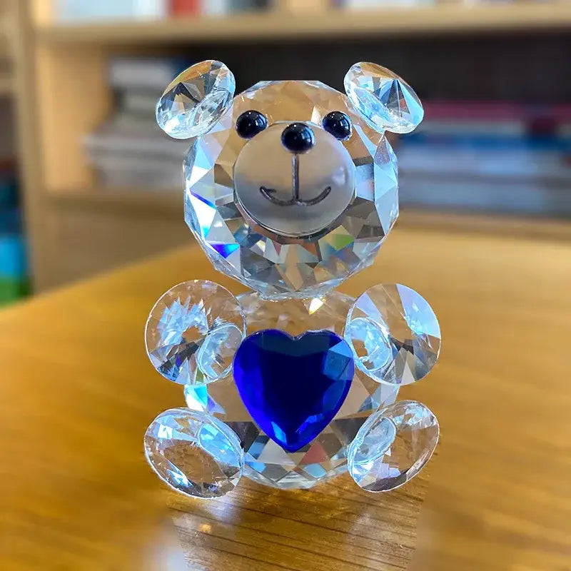 Crystal Bear Figurine Blue Heart