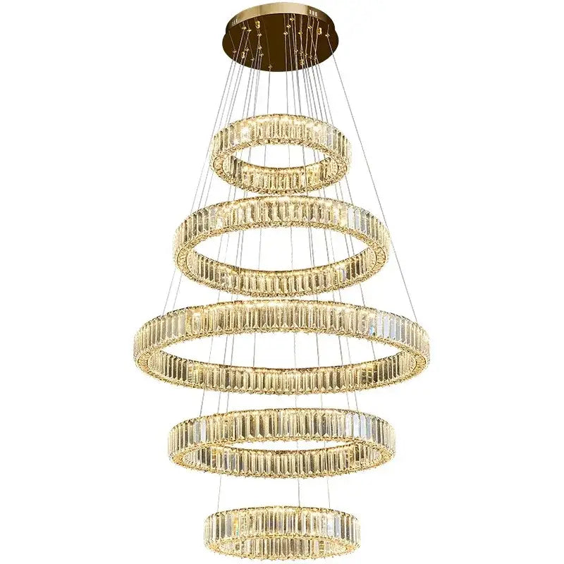 Gold Crystal Chandelier Light 5-Ring Spiral