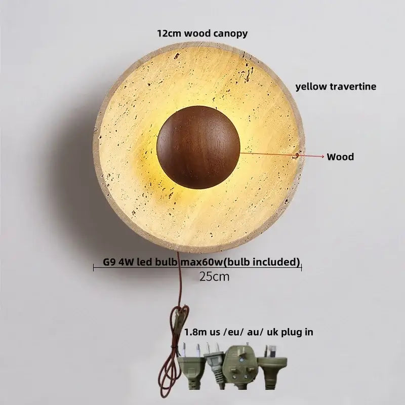 Yellow Travertine Wall Sconce Stone Material