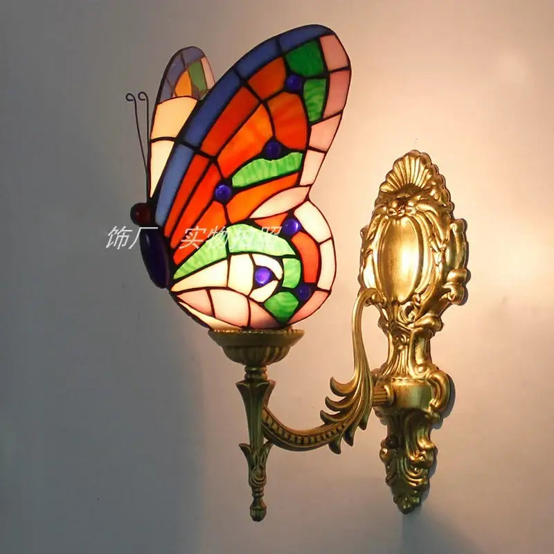 Butterfly Stained Glass Wall Sconce Gold Metalwork