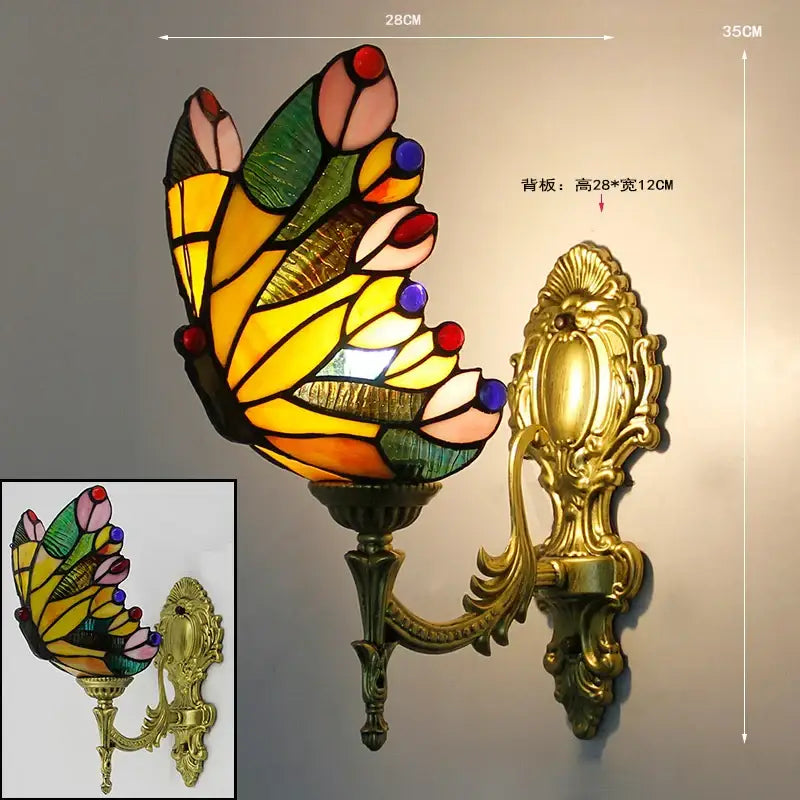 Butterfly Stained Glass Wall Sconce Gold Metalwork