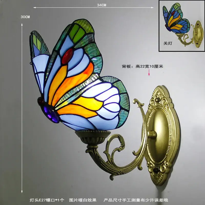 Butterfly Stained Glass Wall Sconce Gold Metalwork