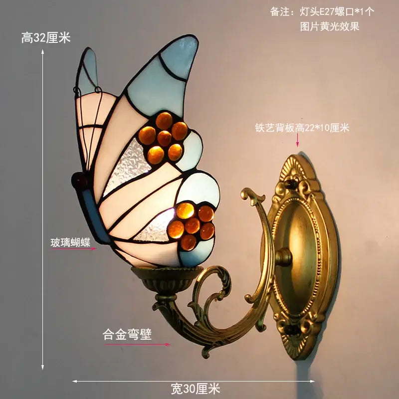 Butterfly Stained Glass Wall Sconce Gold Metalwork