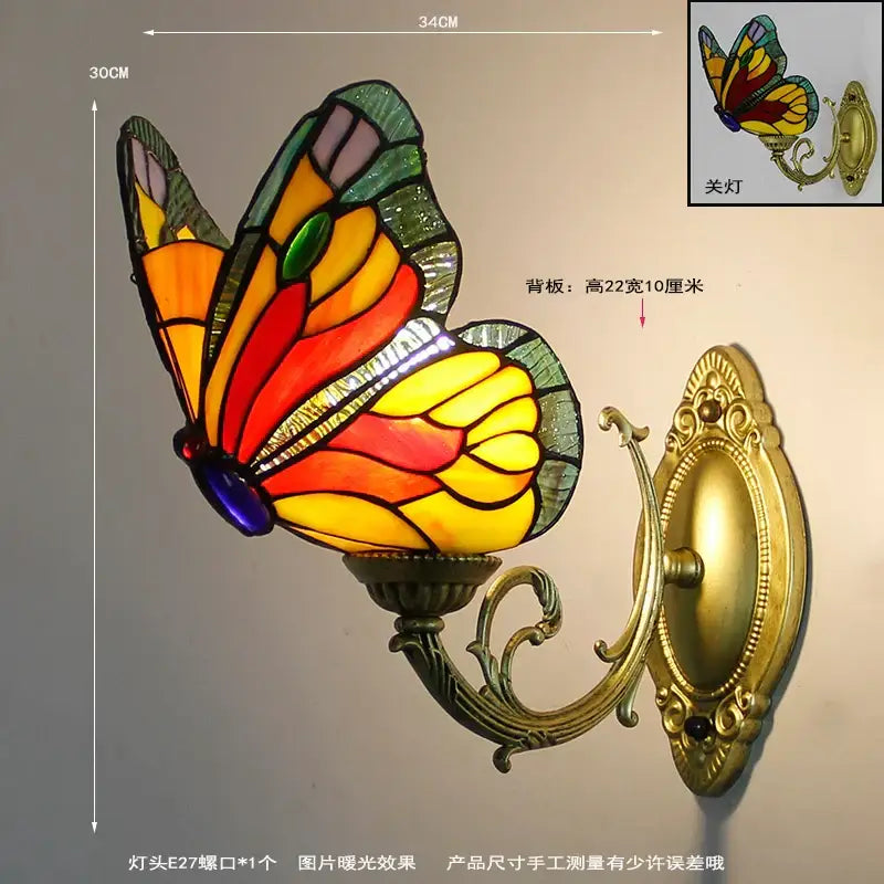 Butterfly Stained Glass Wall Sconce Gold Metalwork