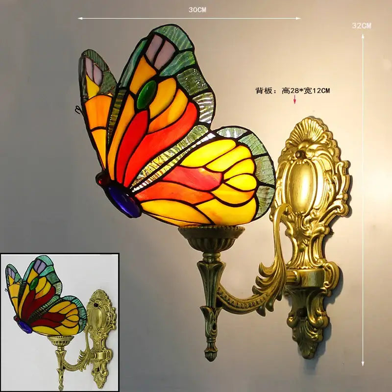 Butterfly Stained Glass Wall Sconce Gold Metalwork