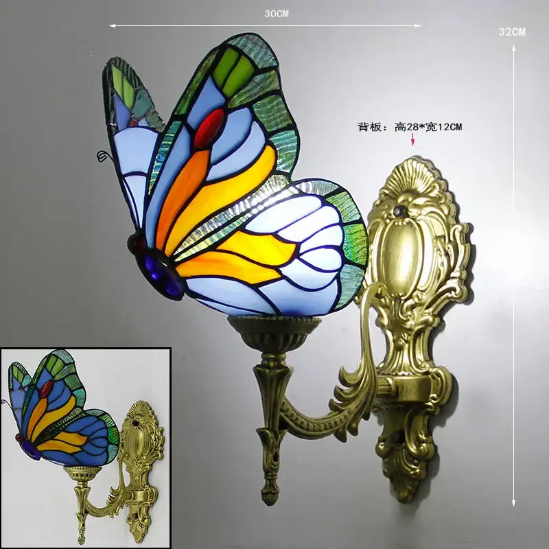 Butterfly Stained Glass Wall Sconce Gold Metalwork