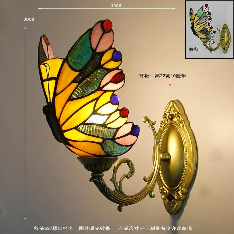 Butterfly Stained Glass Wall Sconce Gold Metalwork