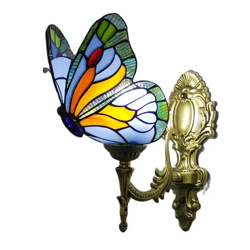 Butterfly Stained Glass Wall Sconce Gold Metalwork