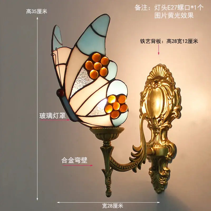 Butterfly Stained Glass Wall Sconce Gold Metalwork