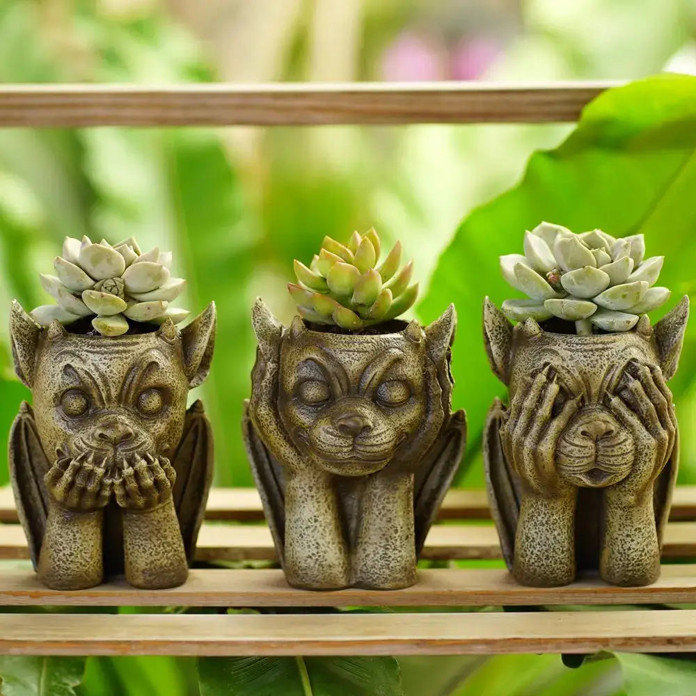 Resin Gargoyle Planter Set
