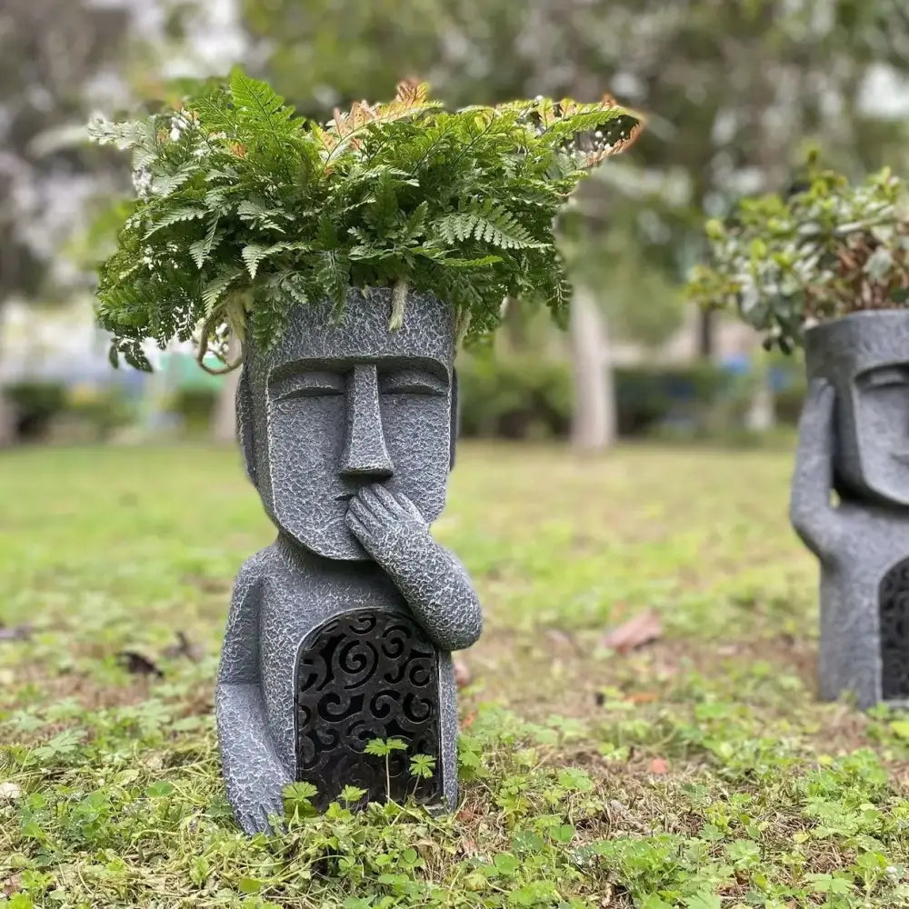Gray Moai Planter Sculpture