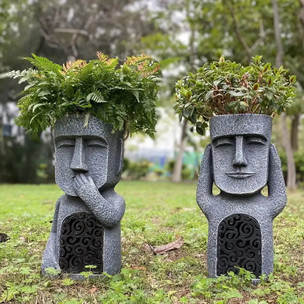 Gray Moai Planter Sculpture