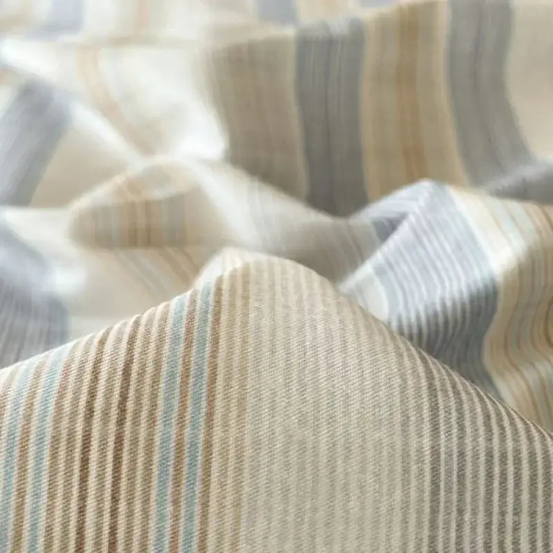 Beige Blue Cotton Bedding Set
