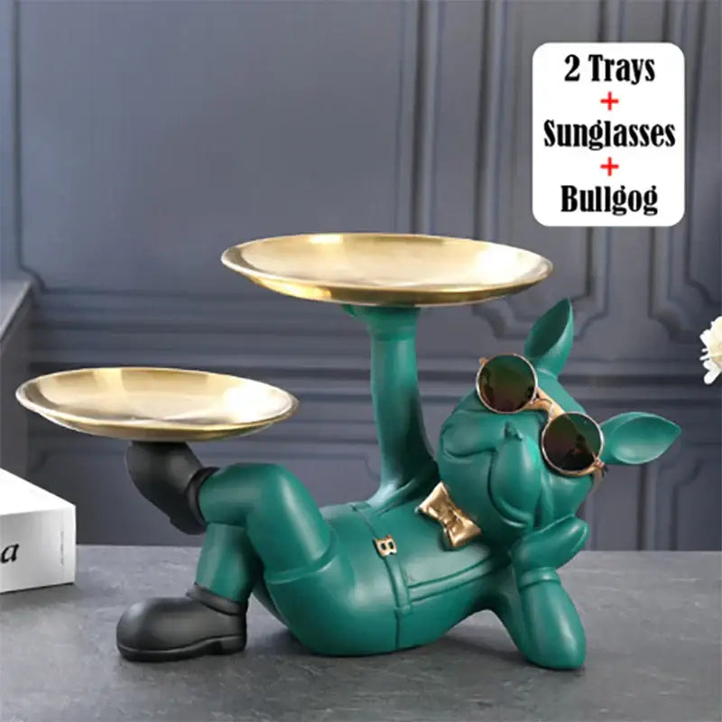 Black Gold Bulldog Figurine with Tray Function