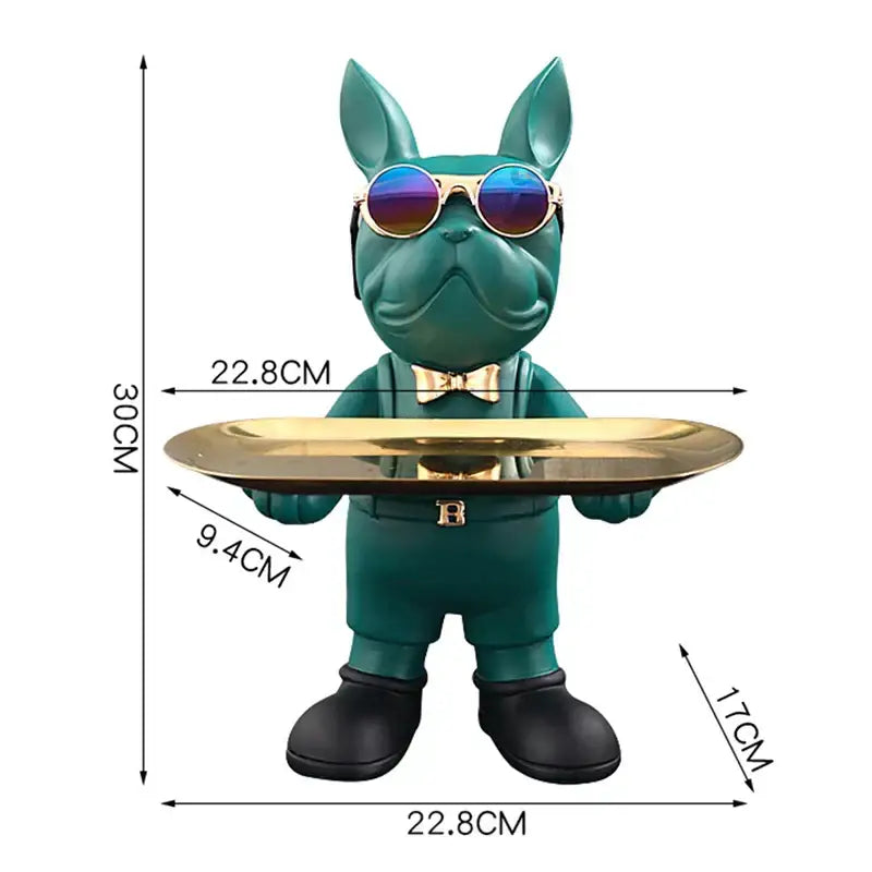 Black Gold Bulldog Figurine with Tray Function