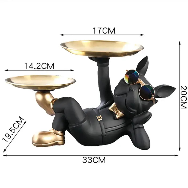 Black Gold Bulldog Figurine with Tray Function