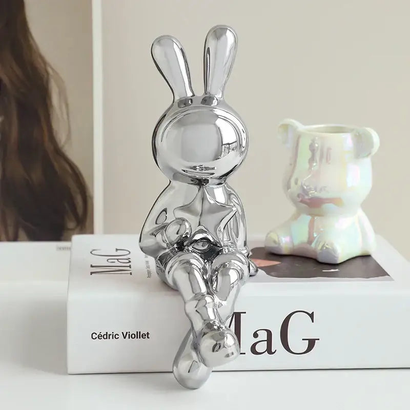 Gold Rabbit Sculpture Set